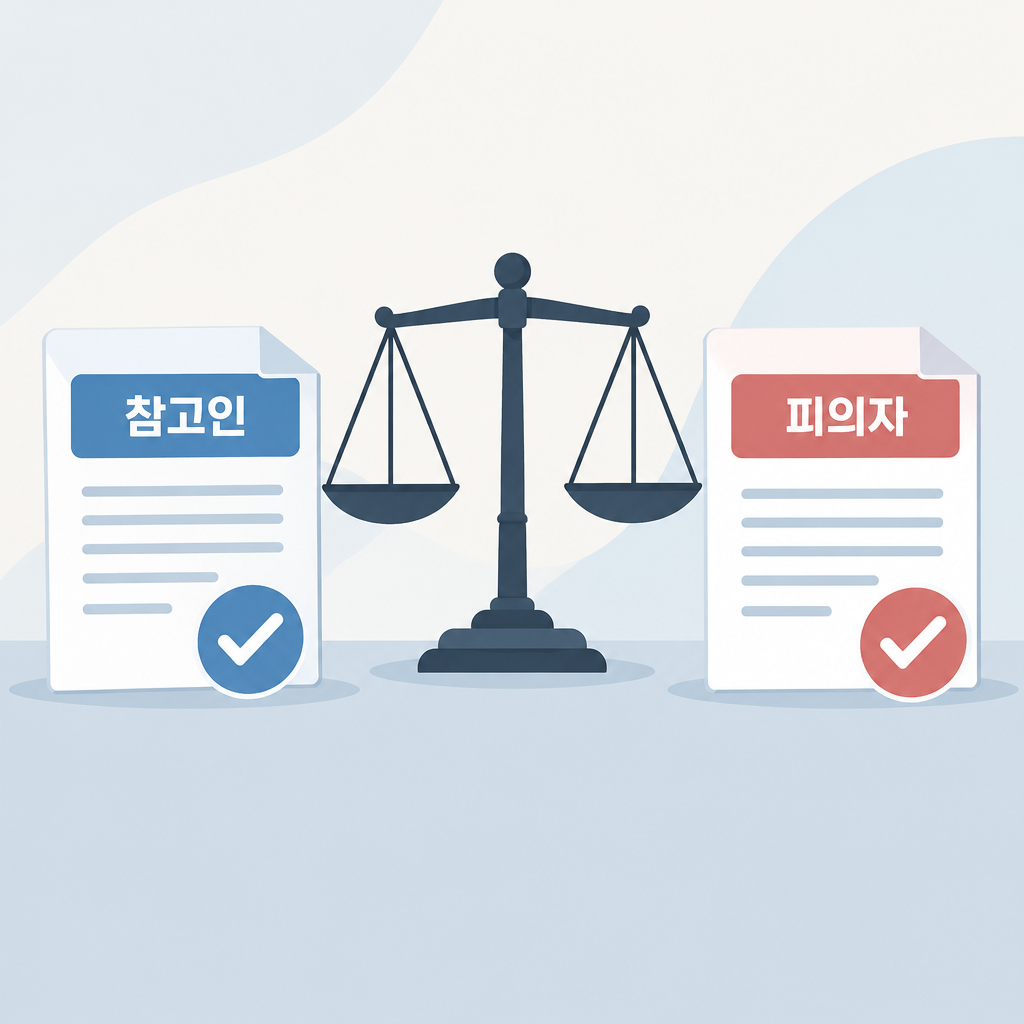 AI 생성 설명 이미지: 수원음주운전전문변호사 법무법인 프런티어 수원지사 | 참고인과 피의자 지위를 구분하는 확인표