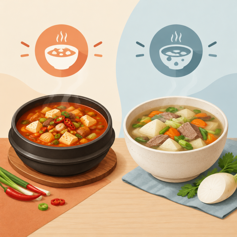 AI 생성 설명 이미지: 안산일동고기집 유니드정육식당 | 찌개와 탕, 메뉴 이름을 읽는 기준